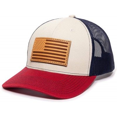 Baseball Caps American Flag USA Genuine Leather Patch Mesh Back Trucker Hat - Adjustable Snapback Baseball Cap for Men & Wome...