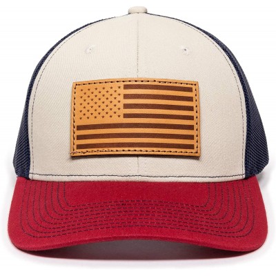 Baseball Caps American Flag USA Genuine Leather Patch Mesh Back Trucker Hat - Adjustable Snapback Baseball Cap for Men & Wome...