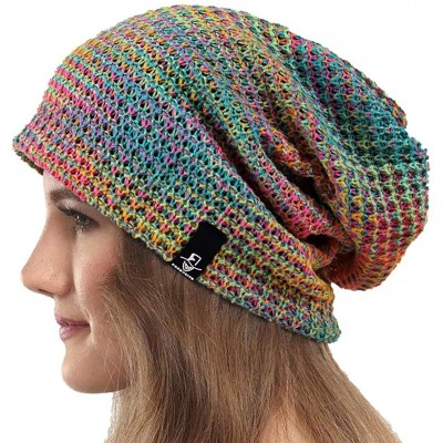 Berets Womens Knit Slouchy Beanie Ribbed Baggy Skull Cap Turban Winter Summer Beret Hat - Colorful Green - CJ198CMLIC3 $13.84