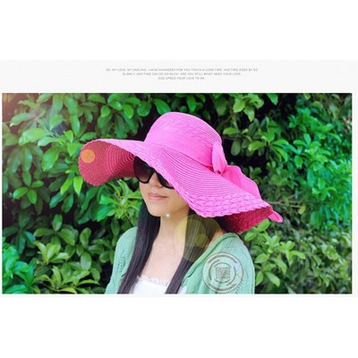 Sun Hats Women's Summer Folable Floppy Straw Hat Big Bowknot Wide Brim Beach Sun Hat - Rose Red - CH183YCSCZ3 $8.31