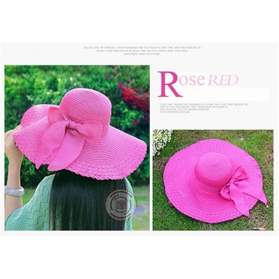 Sun Hats Women's Summer Folable Floppy Straw Hat Big Bowknot Wide Brim Beach Sun Hat - Rose Red - CH183YCSCZ3 $8.31