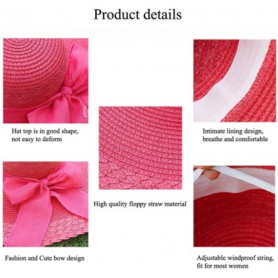 Sun Hats Women's Summer Folable Floppy Straw Hat Big Bowknot Wide Brim Beach Sun Hat - Rose Red - CH183YCSCZ3 $8.31