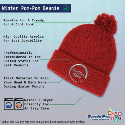 Skullies & Beanies Winter Pom Pom Beanie for Men & Women Free Palestine Flag Embroidery 1 Size - Red - C218ZH6535I $14.69