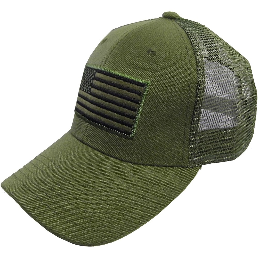 Baseball Caps US American Flag Patch Tactical Style Mesh Trucker Baseball Cap Hat - Olive - CK12HUHS5OP $10.77