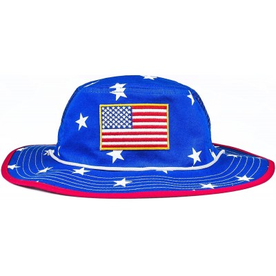 Sun Hats Mesh USA Boonie Sun Hat (Wide Brim) - Red- White and Blue- Sun Protection - Bucket Hat - Blue/Red - CK18SAXK0TT $60.61