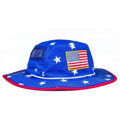 Sun Hats Mesh USA Boonie Sun Hat (Wide Brim) - Red- White and Blue- Sun Protection - Bucket Hat - Blue/Red - CK18SAXK0TT $28.23