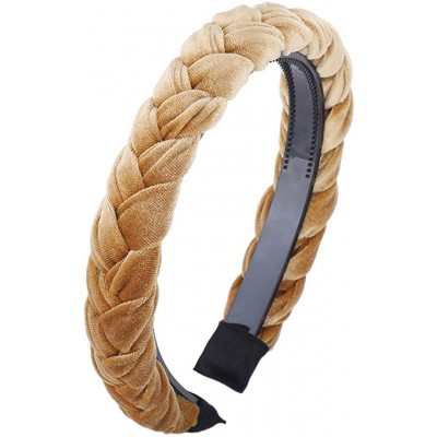 Headbands Wide Braided Velvet Hair Hoop Headband 3Cm Wide Plain Hairbands Hair Accessories Women's Winter Hairbands - Gold - ...