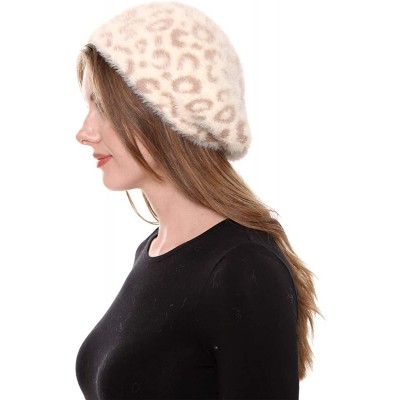 Berets Women's Warm Soft Winter Zebra Pattern Faux Fur Beret Hat Skull Cap (Leopard-Khaki/Beige) - CF18AURXDI7 $14.08