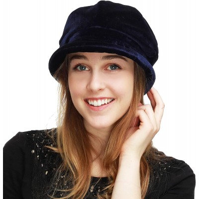 Newsboy Caps Womens Bucket Newsboy Cabbie Beret Cap Cloche Bucket Fashion Sun Hats - Velvet-navy - C118H5GK354 $15.94