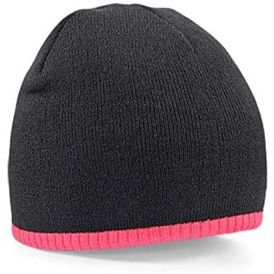 Skullies & Beanies Mens Pull on Warm Knitted Beanie Ski Hat with Contrast Trim - Black/Fluorescent Pink - CO18AH4RTR3 $10.11