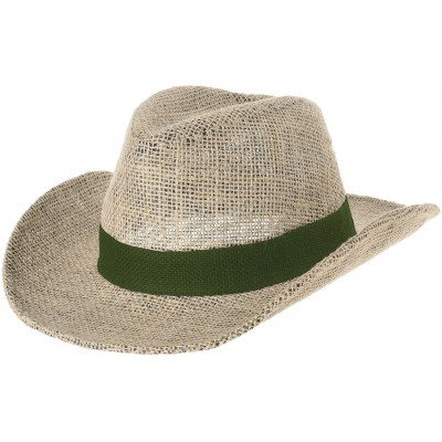 Cowboy Hats Western Cowboy Hat Paper Straw Linen Fedora Panama Hat DW8659 - Green - CY182Q7HSMR $64.99
