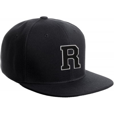 Baseball Caps Classic Snapback Hat Custom A to Z Initial Raised Letters- Black Cap White Black - Initial R - CU18G4KG5X5 $26.84