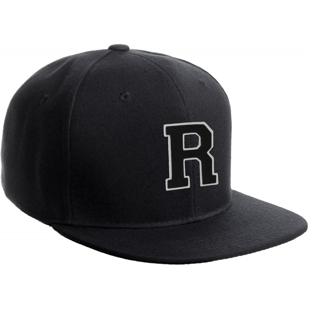 Baseball Caps Classic Snapback Hat Custom A to Z Initial Raised Letters- Black Cap White Black - Initial R - CU18G4KG5X5 $11.97