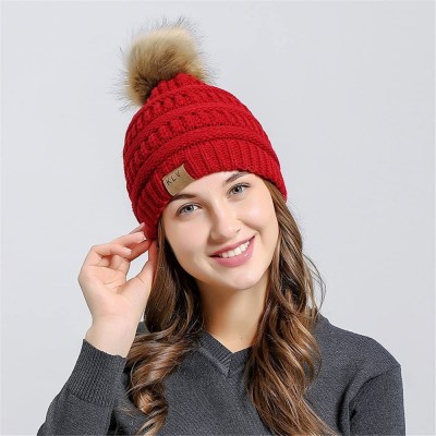 Sun Hats Womens Knit Cap Baggy Warm Crochet Winter Wool Ski Beanie Skull Slouchy Hat - Wine Red - C218IE3D3KW $7.20