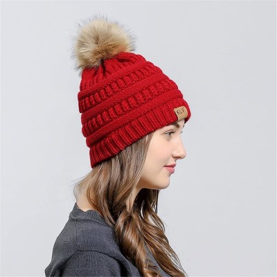 Sun Hats Womens Knit Cap Baggy Warm Crochet Winter Wool Ski Beanie Skull Slouchy Hat - Wine Red - C218IE3D3KW $7.20