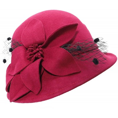 Bucket Hats Womens 1920s Vintage Wool Felt Cloche Bucket Bowler Hat Party Fashion Winter - Style2_burgundy - C618A9LZYHX $17.26