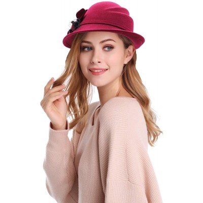 Bucket Hats Womens 1920s Vintage Wool Felt Cloche Bucket Bowler Hat Party Fashion Winter - Style2_burgundy - C618A9LZYHX $17.26