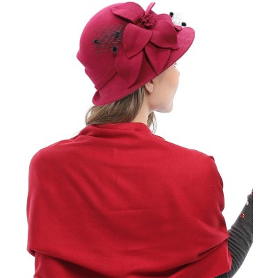 Bucket Hats Womens 1920s Vintage Wool Felt Cloche Bucket Bowler Hat Party Fashion Winter - Style2_burgundy - C618A9LZYHX $17.26