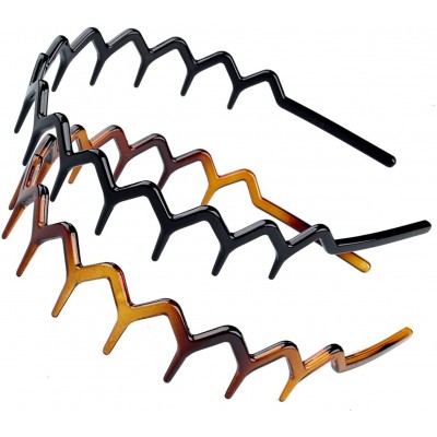 Headbands Set of 2 Zig Zag Black Plastic Sharks Tooth Hair Comb Headband - 1 Black Color+1 Brown - CY188AZGONZ $10.82