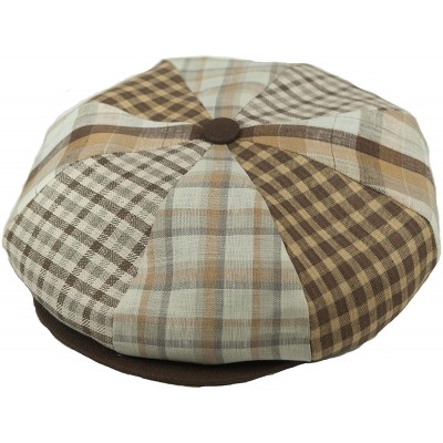 Newsboy Caps Irish Linen 8 Panel Applejack Newsboy Cap Made in USA - Brown Plaid - CZ11D5W1V6T $23.91