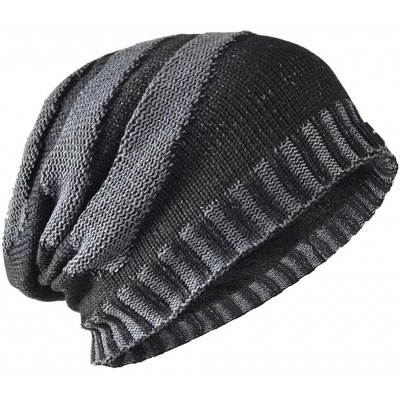 Skullies & Beanies Men Slouchy Knit Beanie Winter Hat with Fleece Thick Scarf Sets - Black Sets - C518ZGHKWDH $10.81