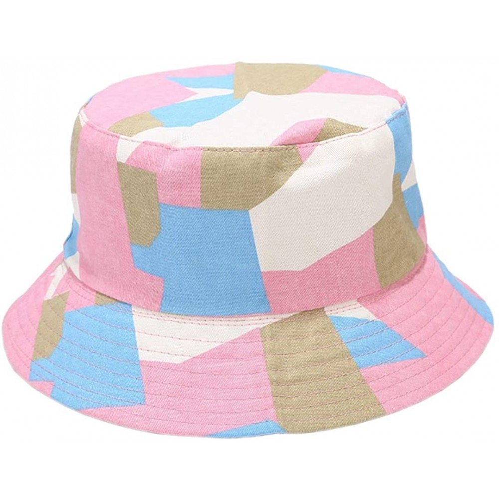 Bucket Hats Reversible Cotton Bucket Hat Multicolored Fisherman Cap Packable Sun Hat - Pink Square - C1197Y2U5OG $13.02