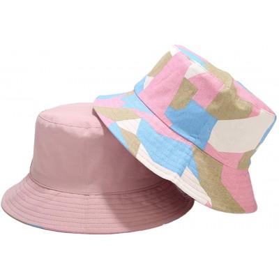 Bucket Hats Reversible Cotton Bucket Hat Multicolored Fisherman Cap Packable Sun Hat - Pink Square - C1197Y2U5OG $13.02