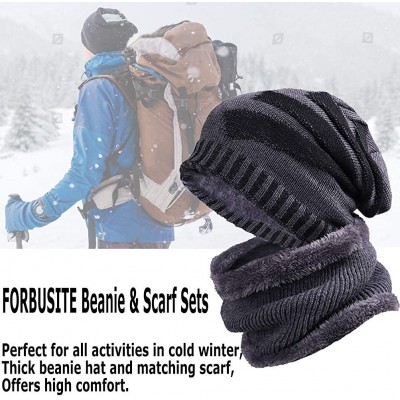 Skullies & Beanies Men Slouchy Knit Beanie Winter Hat with Fleece Thick Scarf Sets - Black Sets - C518ZGHKWDH $10.81