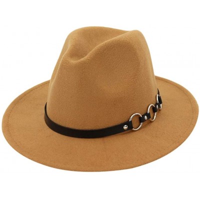Fedoras Women's Vintage Fedora Hat Lady Retro Wide Brim Hat with Belt Buckle Unisex Classic Cotton Panama Hat - Yellow a - C5...
