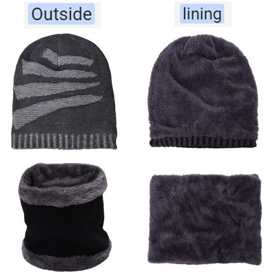 Skullies & Beanies Men Slouchy Knit Beanie Winter Hat with Fleece Thick Scarf Sets - Black Sets - C518ZGHKWDH $10.81