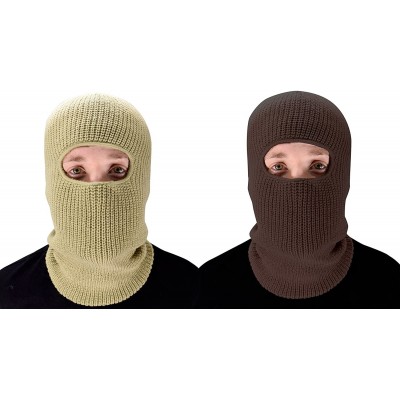 Skullies & Beanies Unisex Thick Knit One Hole Ninja Balaclava Snowboarding Face Mask - Brown/Taupe - CZ12MXNVGMI $16.02