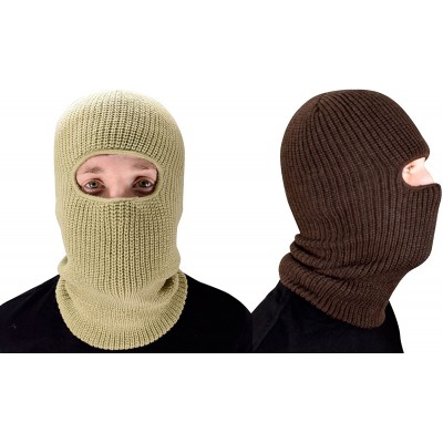 Skullies & Beanies Unisex Thick Knit One Hole Ninja Balaclava Snowboarding Face Mask - Brown/Taupe - CZ12MXNVGMI $16.02