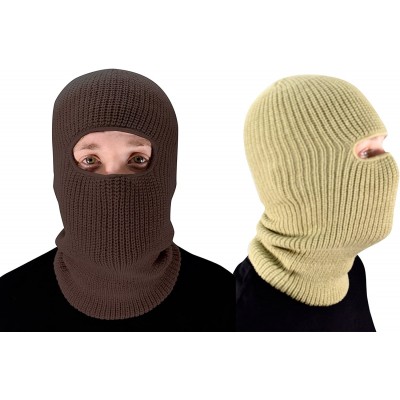 Skullies & Beanies Unisex Thick Knit One Hole Ninja Balaclava Snowboarding Face Mask - Brown/Taupe - CZ12MXNVGMI $16.02