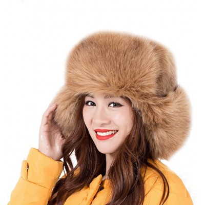 Bomber Hats Women's Russian Cossack Style Faux Fur Winter Ushanka Hat - Khaki - CF128S82GDB $68.09