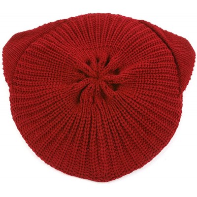 Berets Women's Winter Knit Cat Ear Flap Beret 339HB - Dark Red - CU11F8YKKZP $10.53