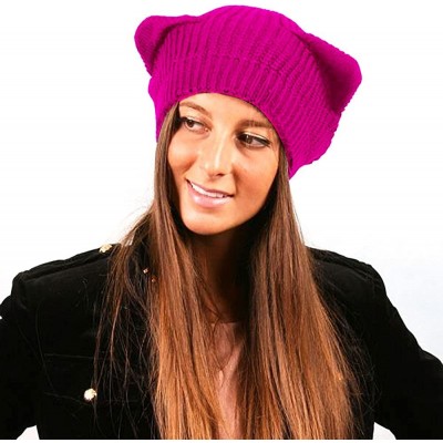 Berets Women's Winter Knit Cat Ear Flap Beret 339HB - Dark Red - CU11F8YKKZP $10.53