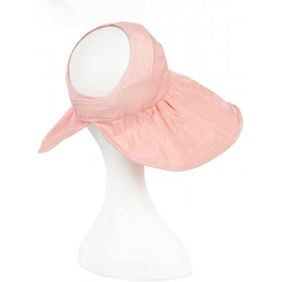 Sun Hats Women's UV Sun Protective Visor Summer Wide Brim Sun Hat Floppy Fold Beach Hat - Pink - C412DOPKS2T $14.48