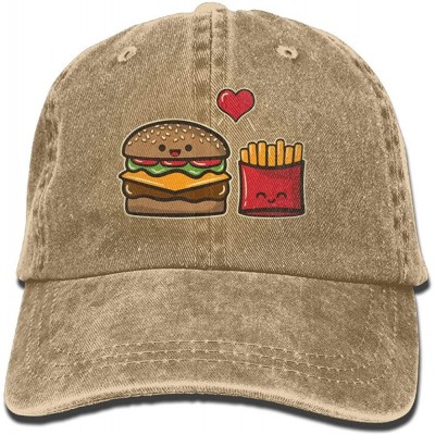 Baseball Caps Men&Women Adjustable Denim Jeans Baseball Caps Burger and Fries Trucker Cap - Natural - CK18IUA5GQE $15.04