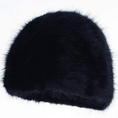 Skullies & Beanies Womens Warm Angora Beanie Skull Cap Elegant Solid Color Faux Fur Winter Fleece Beret Beanie Cap - Navy - C...