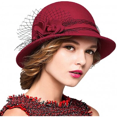 Fedoras Women's Wool Felt Bowler Hat Red - C0128NIZ2CD $28.27