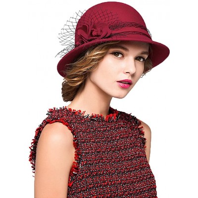 Fedoras Women's Wool Felt Bowler Hat Red - C0128NIZ2CD $28.27