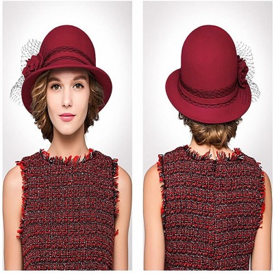 Fedoras Women's Wool Felt Bowler Hat Red - C0128NIZ2CD $28.27