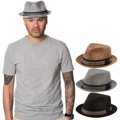 Fedoras Mens Summer Fedora Cuban Style Short Brim Hat - F2805black - CN18Q98IATN $27.50