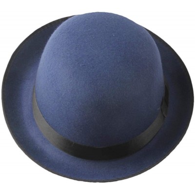 Fedoras Retro Hard Felt Women Men Fold Brim Billycock Round Top Crown Bowler Derby Hat (Size-57cm) - Blue - C918MDO5QUL $38.43