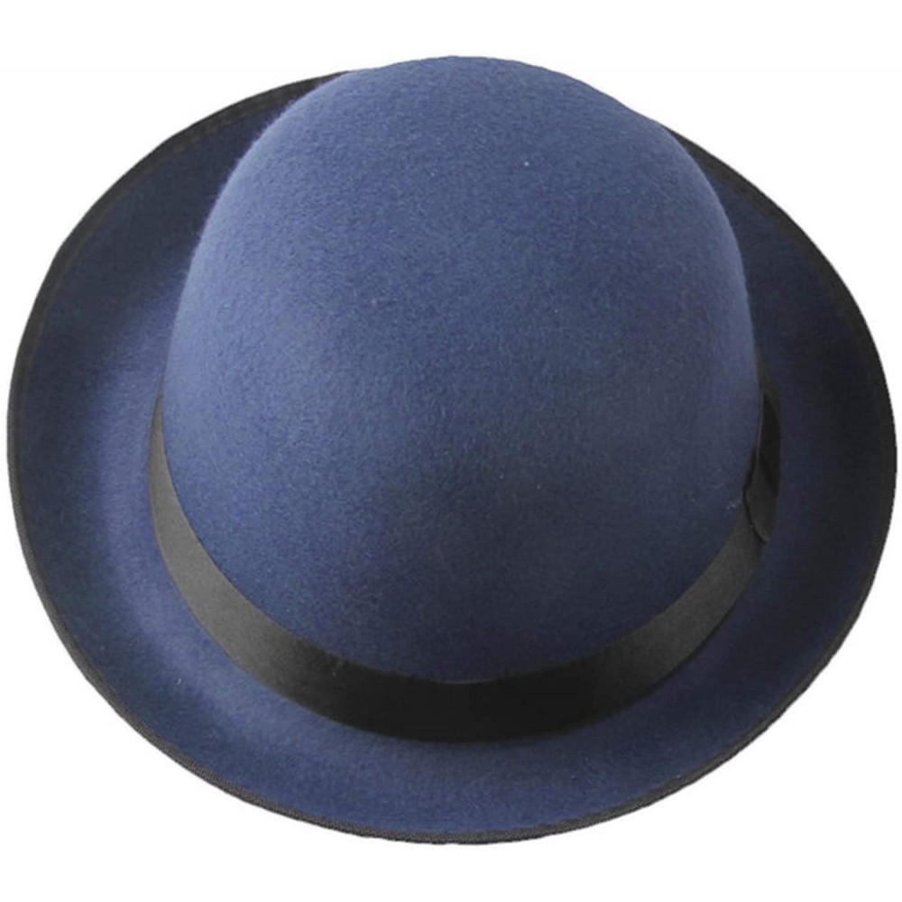 Fedoras Retro Hard Felt Women Men Fold Brim Billycock Round Top Crown Bowler Derby Hat (Size-57cm) - Blue - C918MDO5QUL $38.43