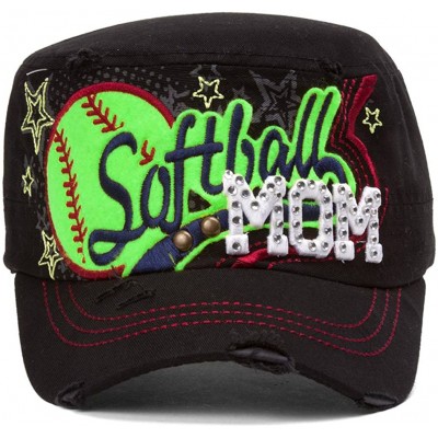Baseball Caps Softball Mom Distressed Adjustable Cadet Cap - Black - C111O29EO45 $14.19
