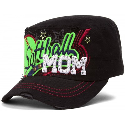 Baseball Caps Softball Mom Distressed Adjustable Cadet Cap - Black - C111O29EO45 $14.19