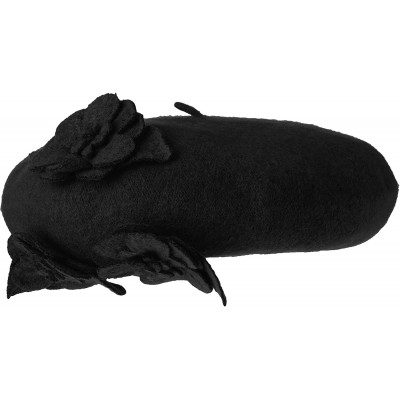 Berets Women's Flower Beret - Black - CP11510A091 $35.55