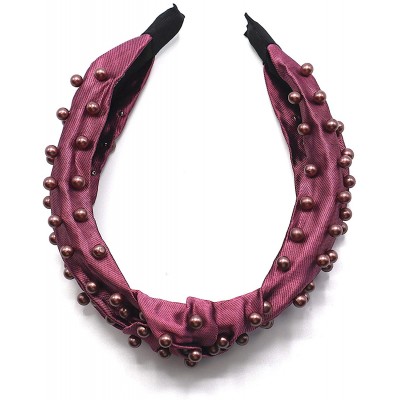 Headbands New York- Women's Fashion- Trendy Knotted Pearl Structured Headband - Plum/Dark Plum Pearl - C718XAWTUHR $27.79