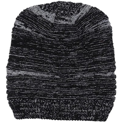 Skullies & Beanies Men Fashion Casual Keep Warm Winter fold Crochet Hats Knitted Wool Skull Cap - Black - CA1864HET2L $21.08